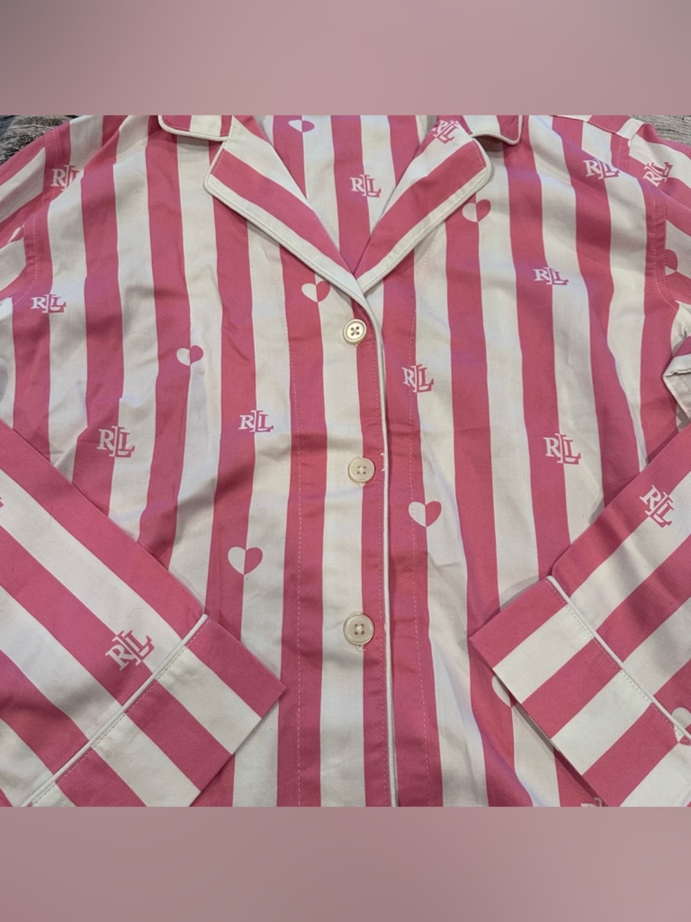 NWT Ralph Lauren Pink & White Striped 2 Piece Cotton Blend Pajama Set Size Med - Picture 5 of 12